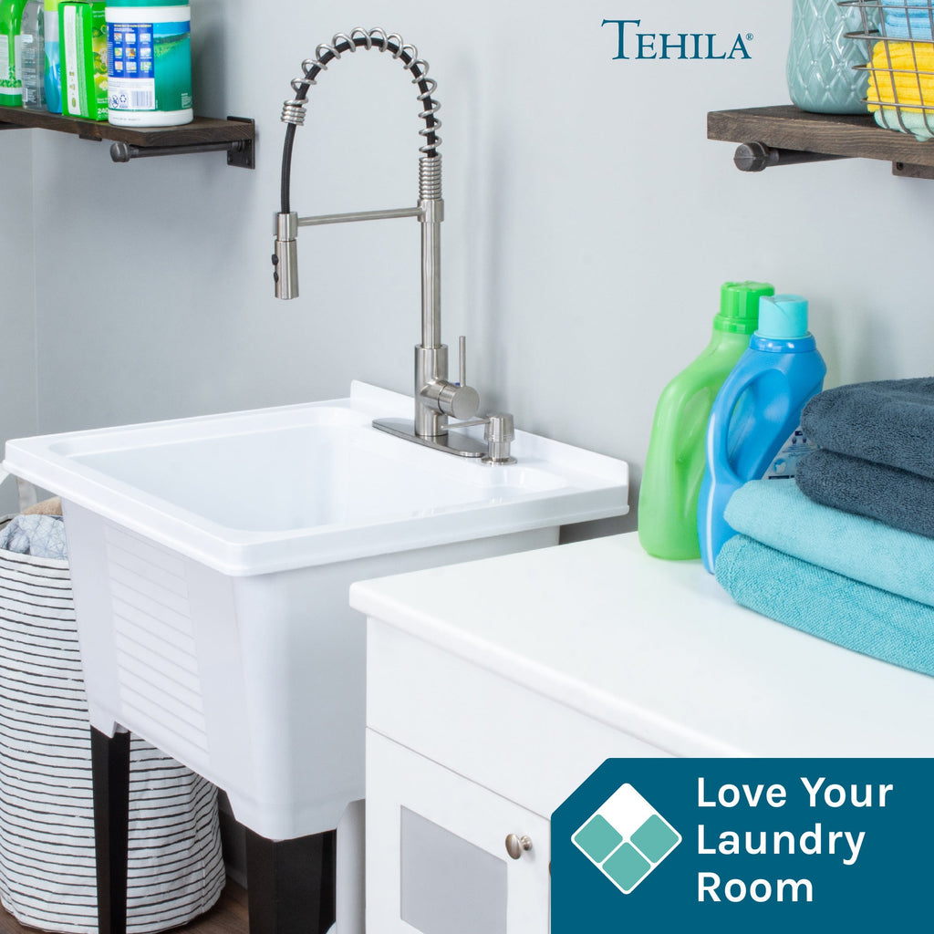 Tehila Stainless Steel Finish High Arc Coil Pull-Down Faucet