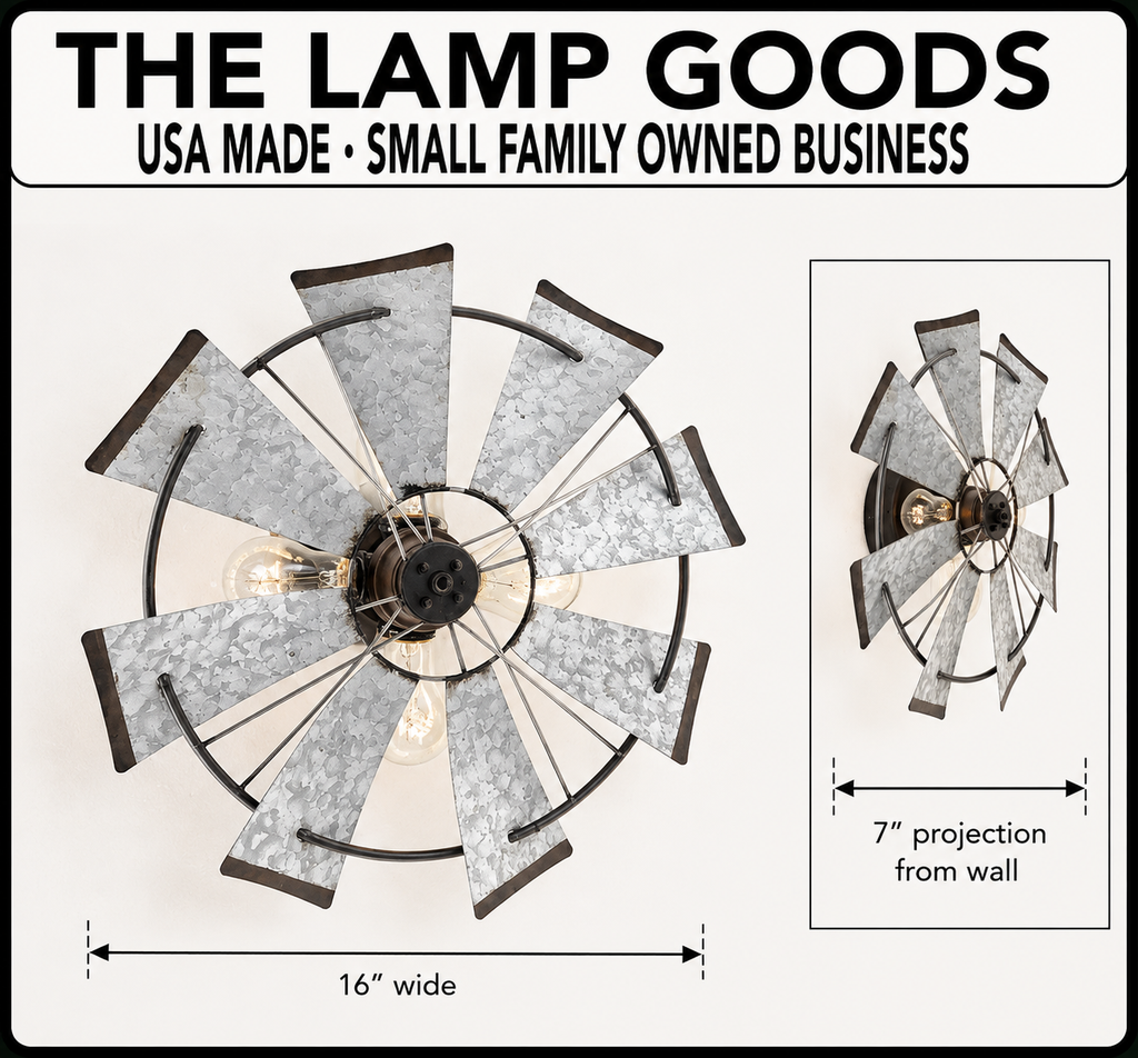 Galvanized Windmill Farmhouse STATIONARY Wall Sconce Light