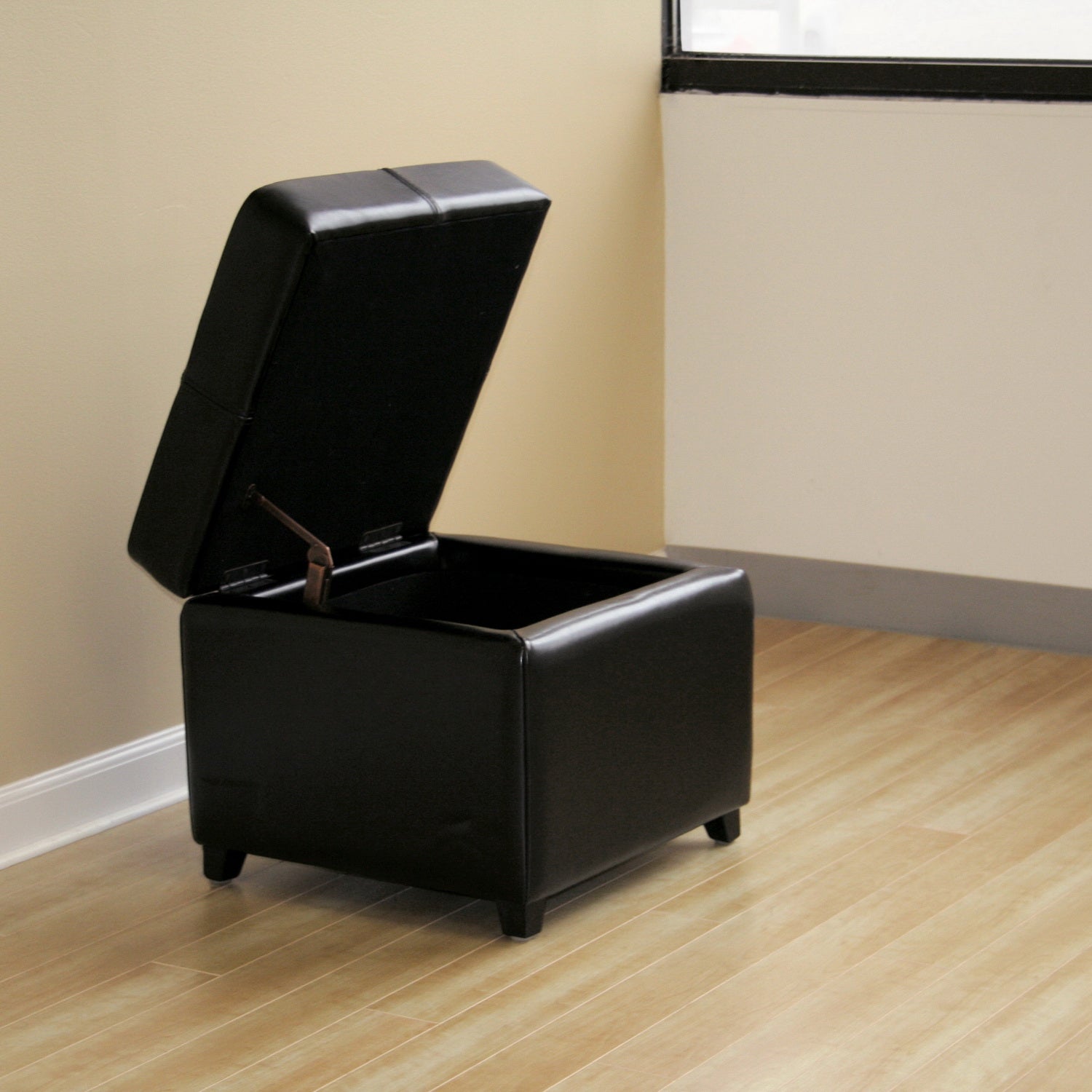 Baxton Studio Black Full Leather Storage Cube Ottoman