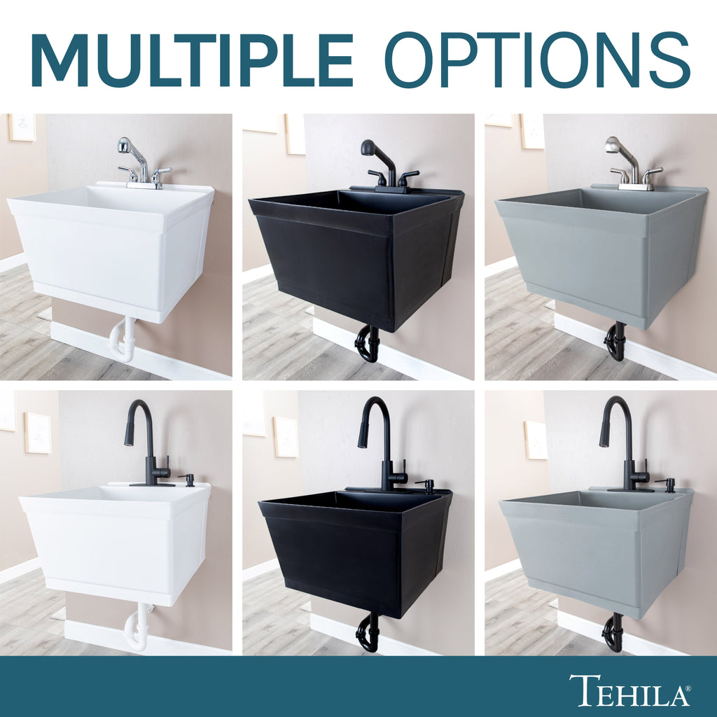 Tehila Standard Wall-Mounted White Utility Sink, No Supply Lines