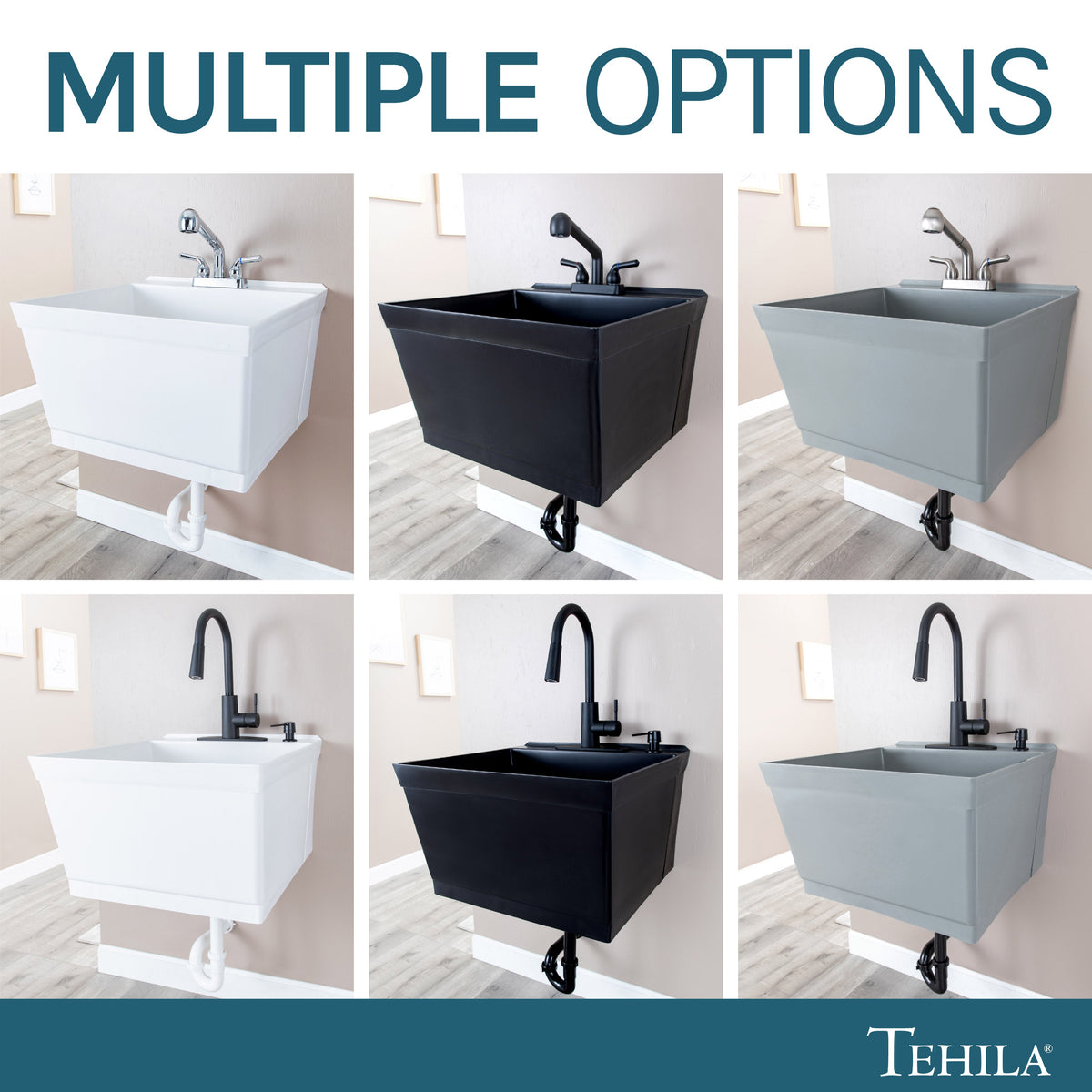Tehila Standard Wall-Mounted White Utility Sink, Water Supply Lines Included