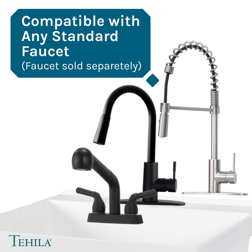 Tehila Standard Wall-Mounted White Utility Sink, Water Supply Lines Included