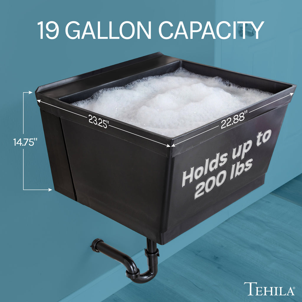 Tehila Standard Wall-Mounted Black Utility Sink, Water Supply Lines Included