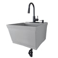 Tehila Standard Wall-Mounted Grey Utility Sink with Black Finish Pull-Down Faucet