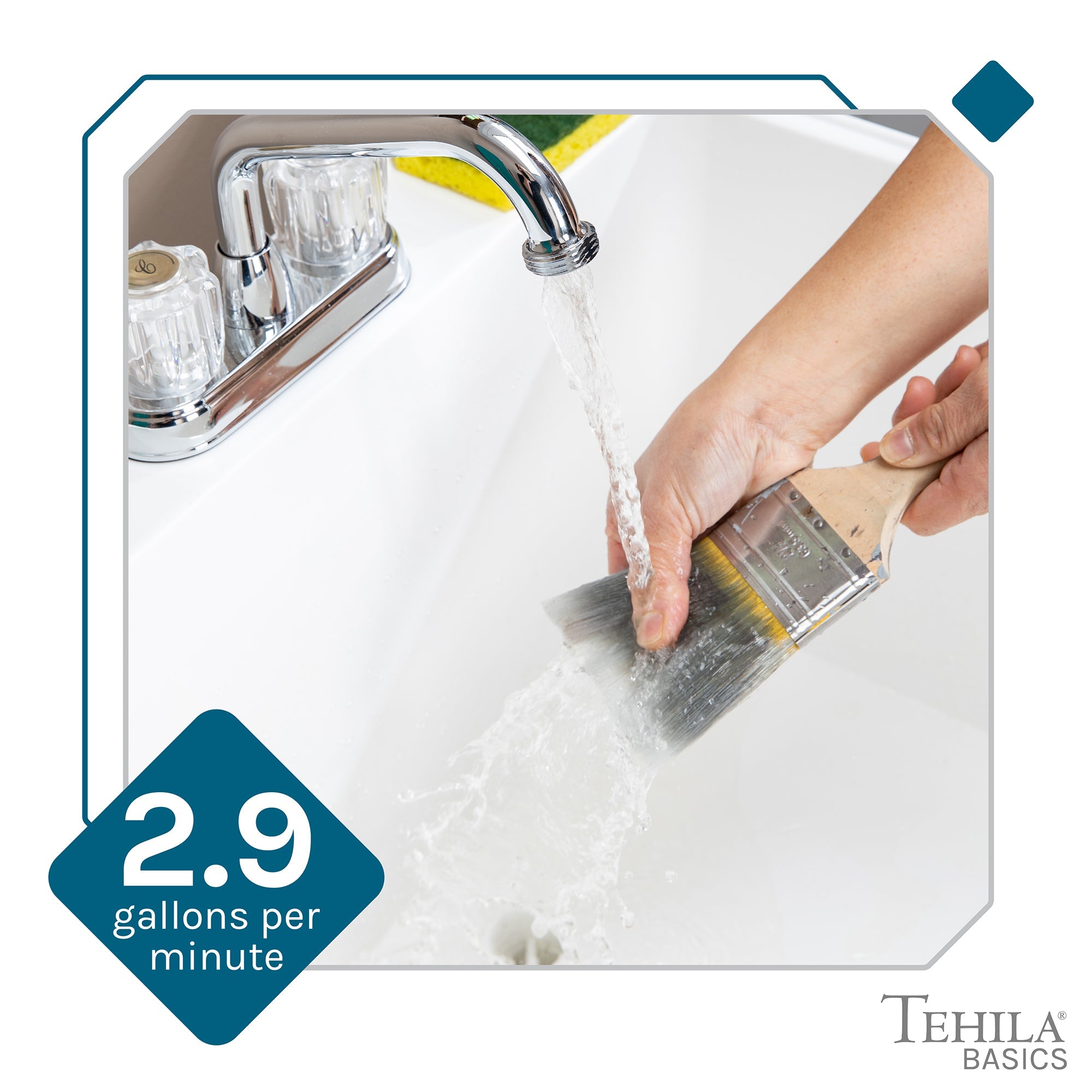 Tehila Basics Freestanding White Utility Sink with Chrome Finish Dual Handle Utility Faucet