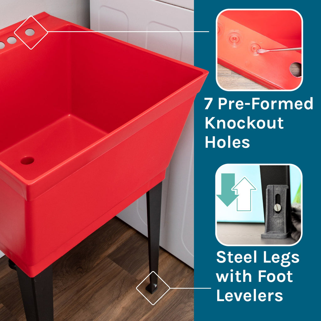 Tehila Standard Freestanding Red Utility Sink with Stainless Steel Finish Pull-Out Faucet