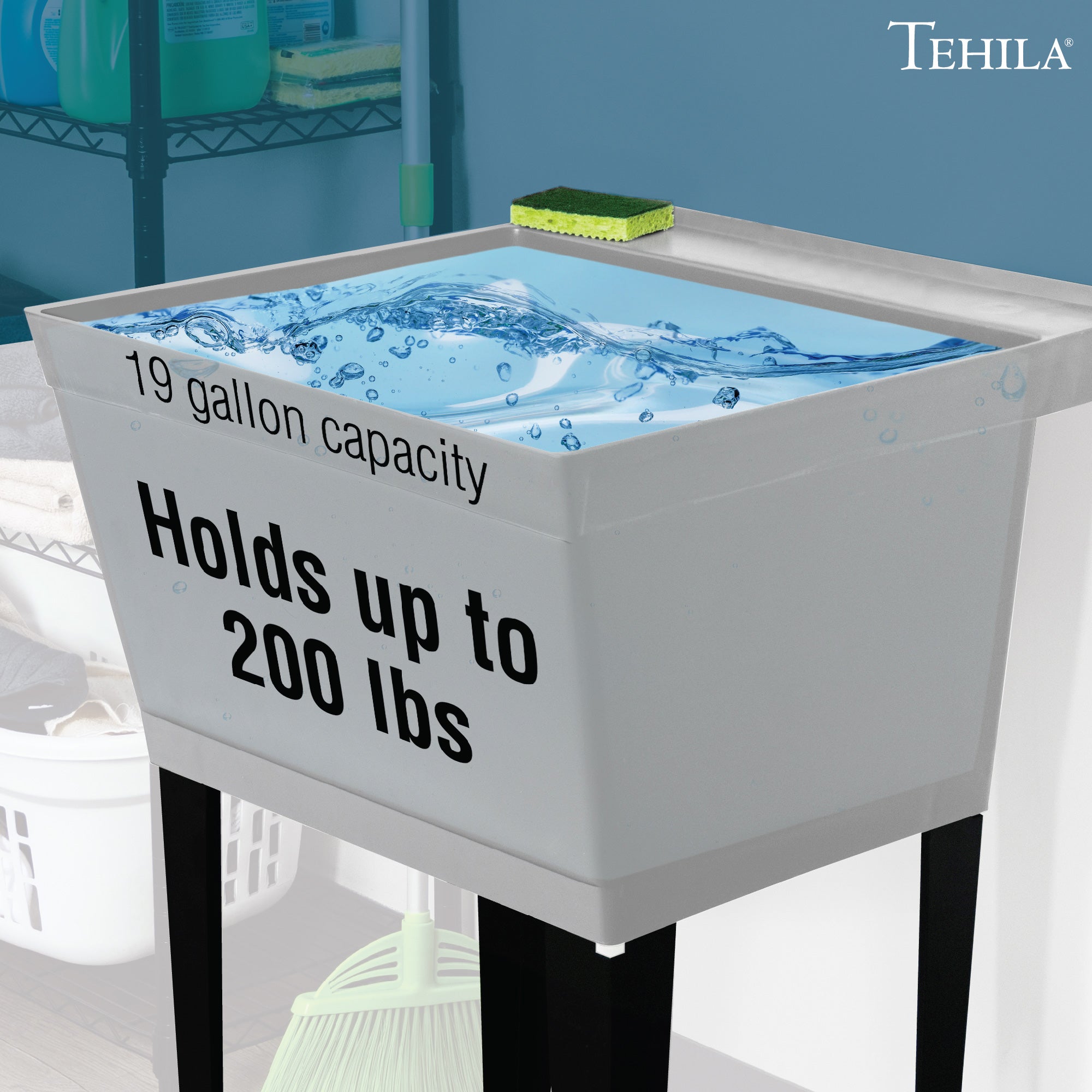 Tehila Standard Freestanding Grey Utility Sink with Black Legs, No Supply Lines