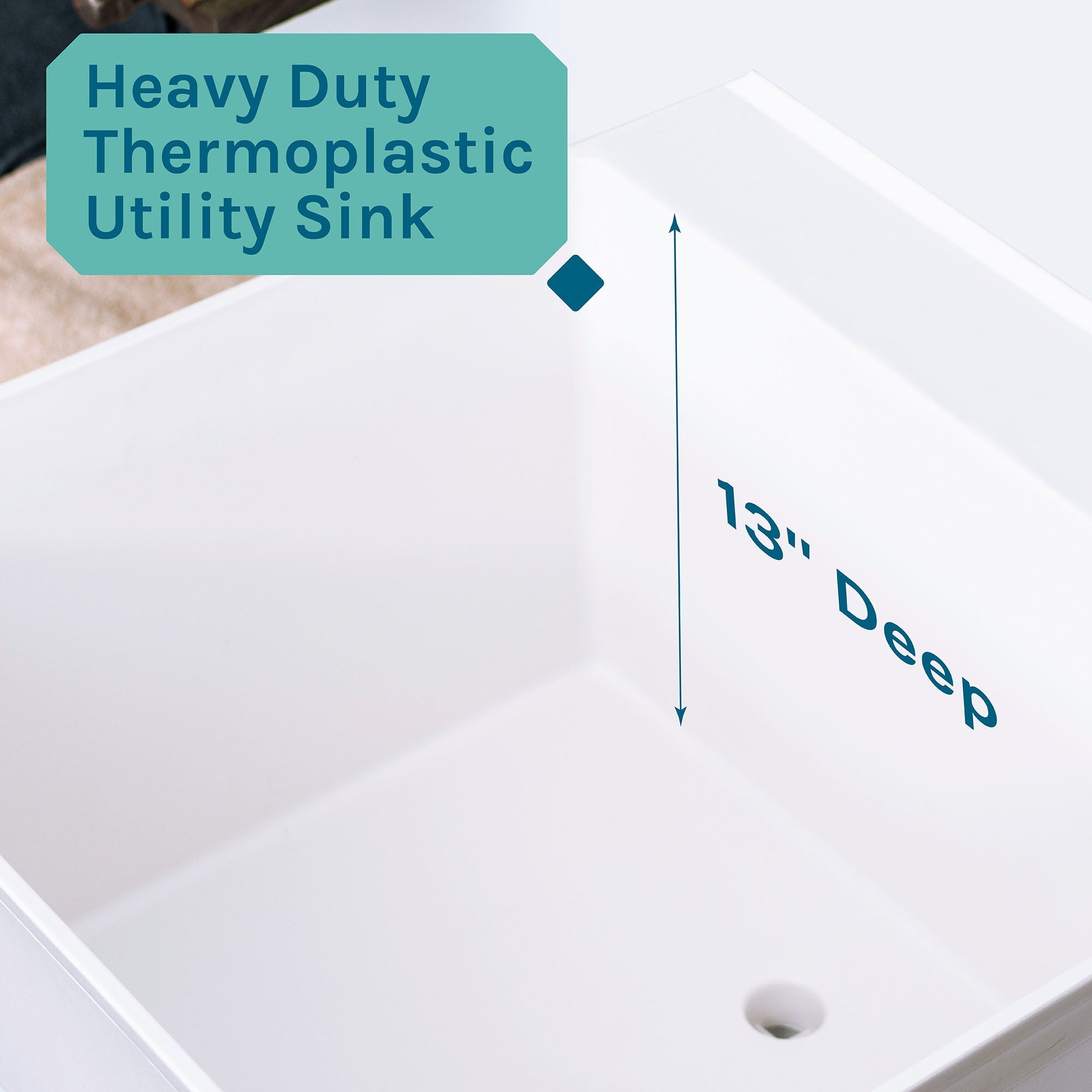 Tehila Standard Freestanding White Utility Sink with Black Legs, Water Supply Lines Included