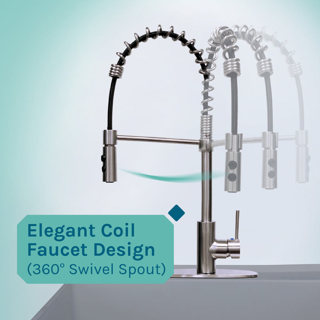 Tehila Standard Freestanding Grey Utility Sink with Stainless Steel Finish High-Arc Coil Pull-Down Faucet
