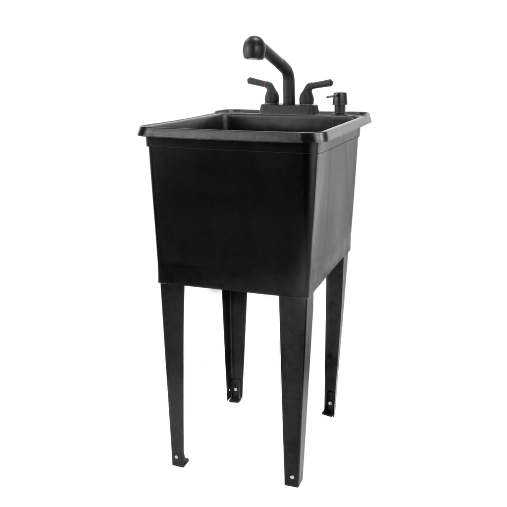 Tehila Space Saver Freestanding Black Utility Sink with Black Finish Pull-Out Faucet