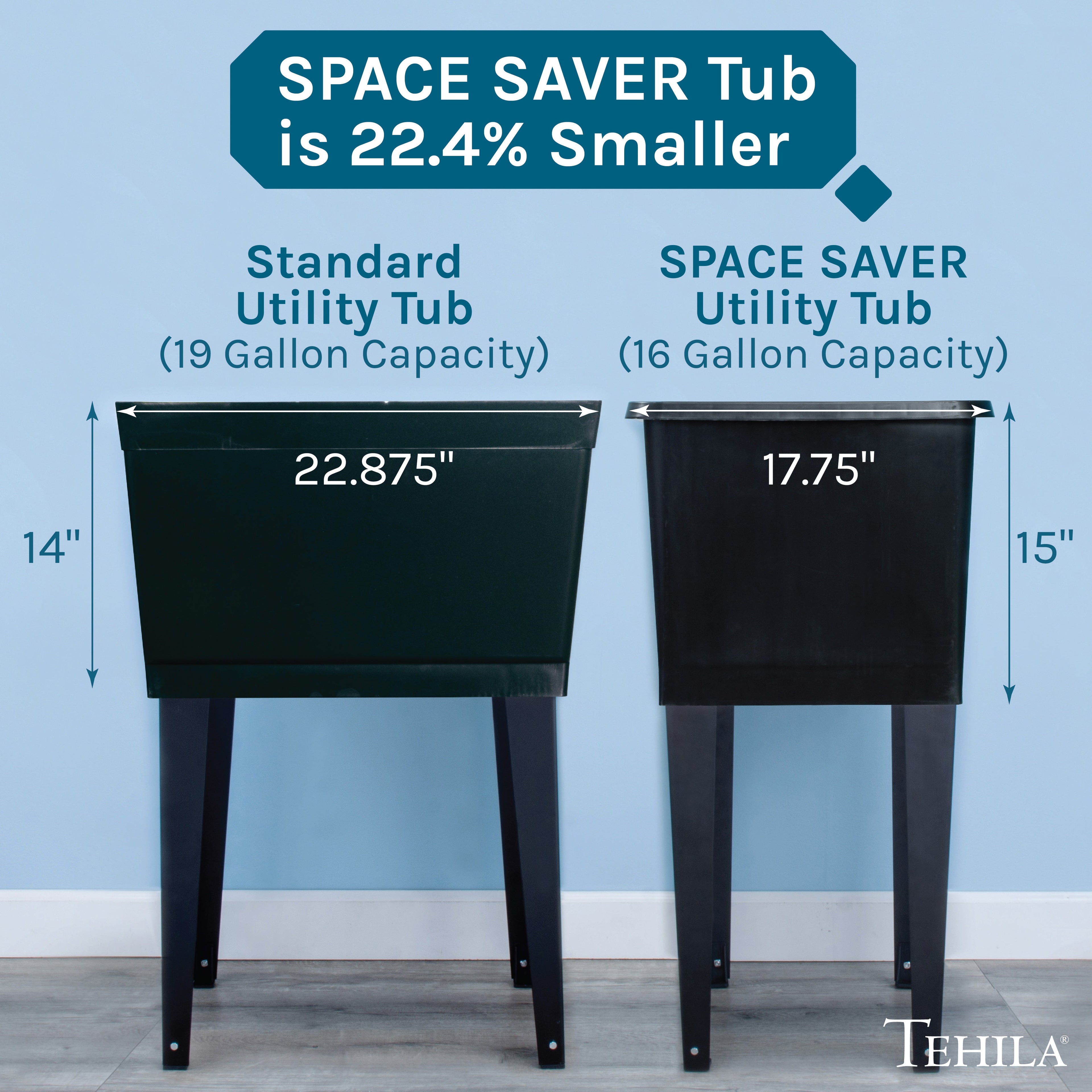 Tehila Space Saver Freestanding Black Utility Sink with Black Finish Pull-Out Faucet