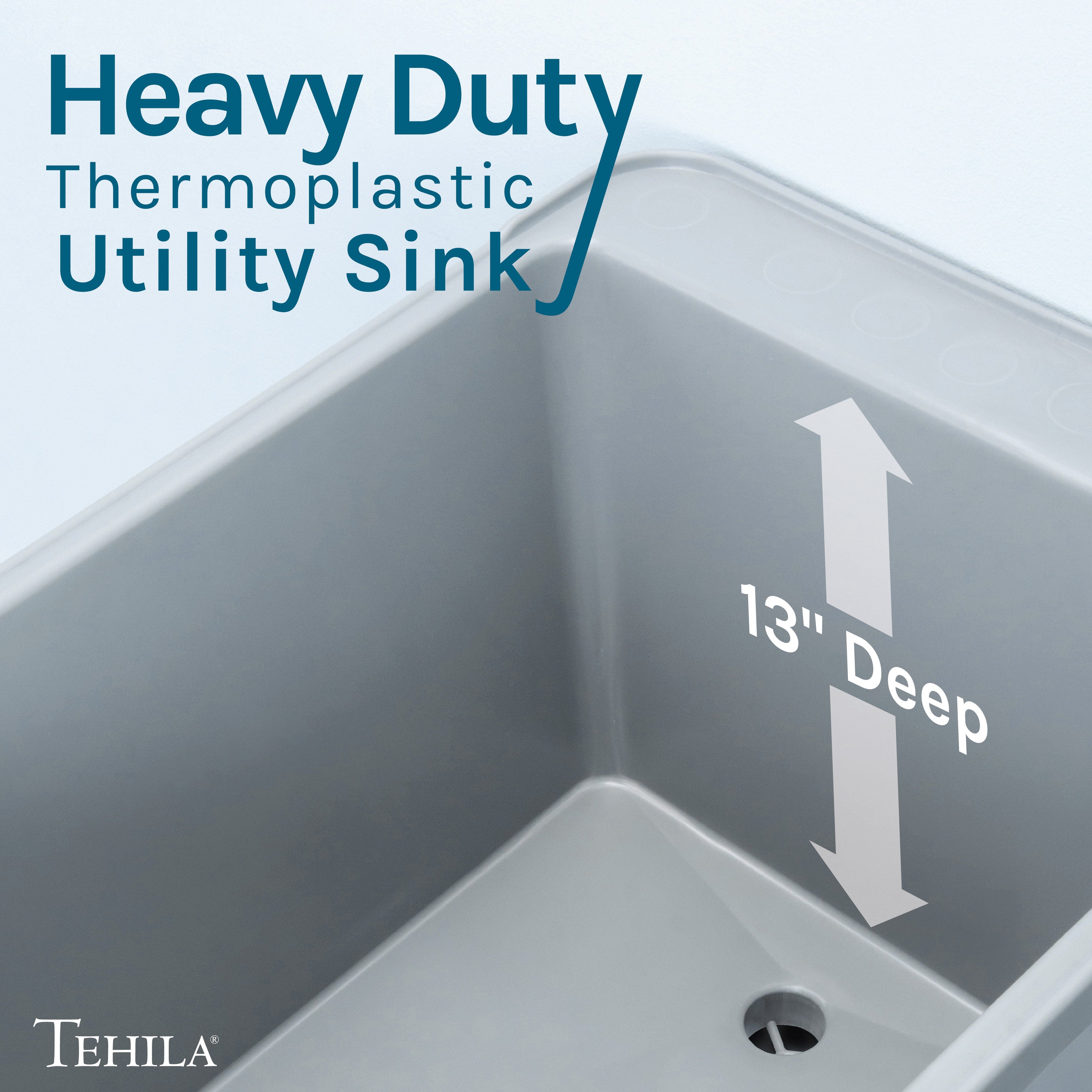 Tehila Space Saver Freestanding Grey Utility Sink with Black Finish Gooseneck Faucet and Side Sprayer