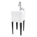 Tehila Space Saver Freestanding White Utility Sink with Stainless Steel Finish Low-Profile Pull-Down Faucet