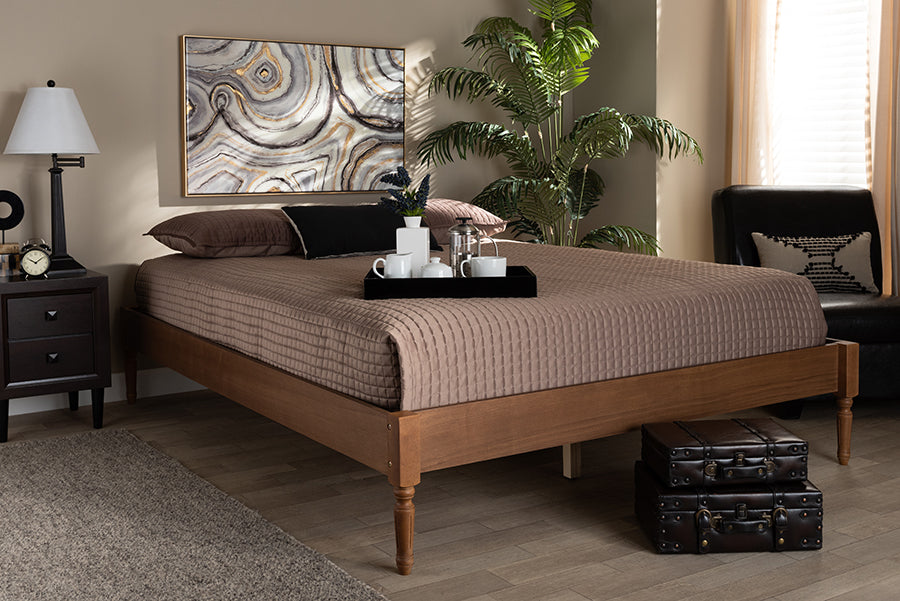 Baxton Studio Colette French Bohemian Ash Walnut Finished Wood Full Size Platform Bed Frame