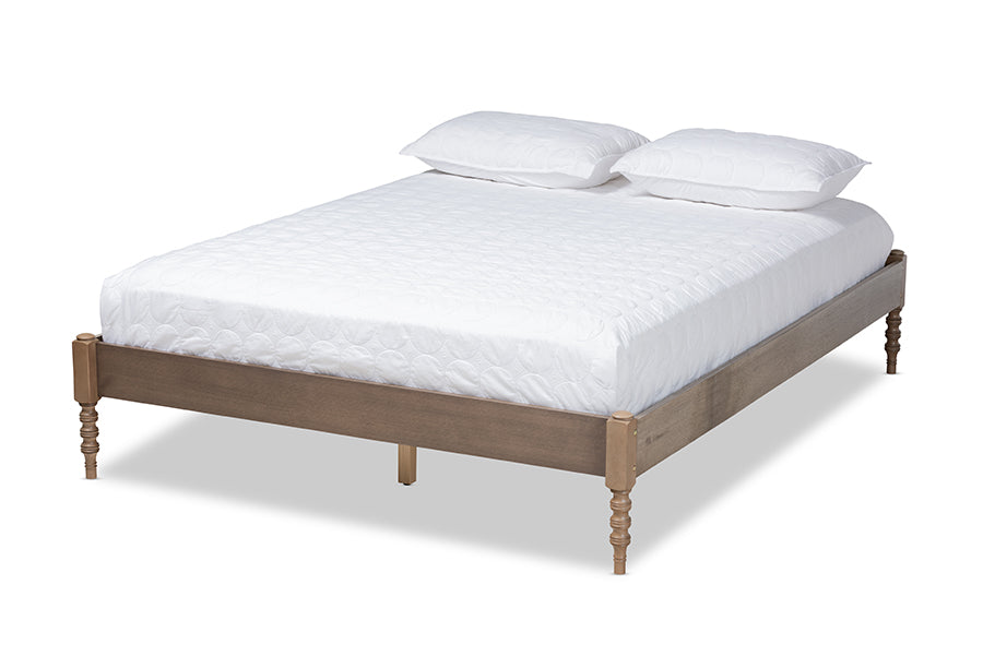 Baxton Studio Cielle French Bohemian Weathered Grey Oak Finished Wood Full Size Platform Bed Frame