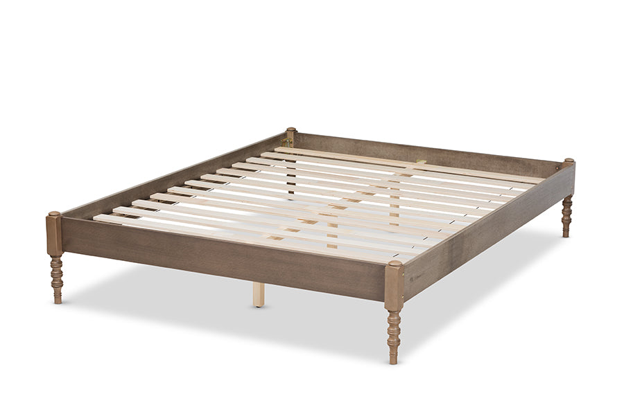 Baxton Studio Cielle French Bohemian Weathered Grey Oak Finished Wood Full Size Platform Bed Frame