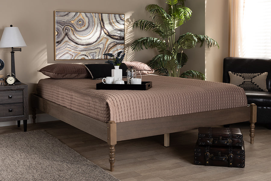 Baxton Studio Cielle French Bohemian Weathered Grey Oak Finished Wood Full Size Platform Bed Frame