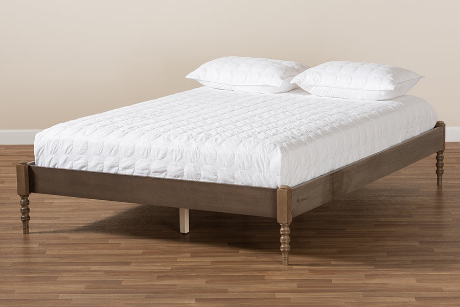 Baxton Studio Cielle French Bohemian Weathered Grey Oak Finished Wood Full Size Platform Bed Frame