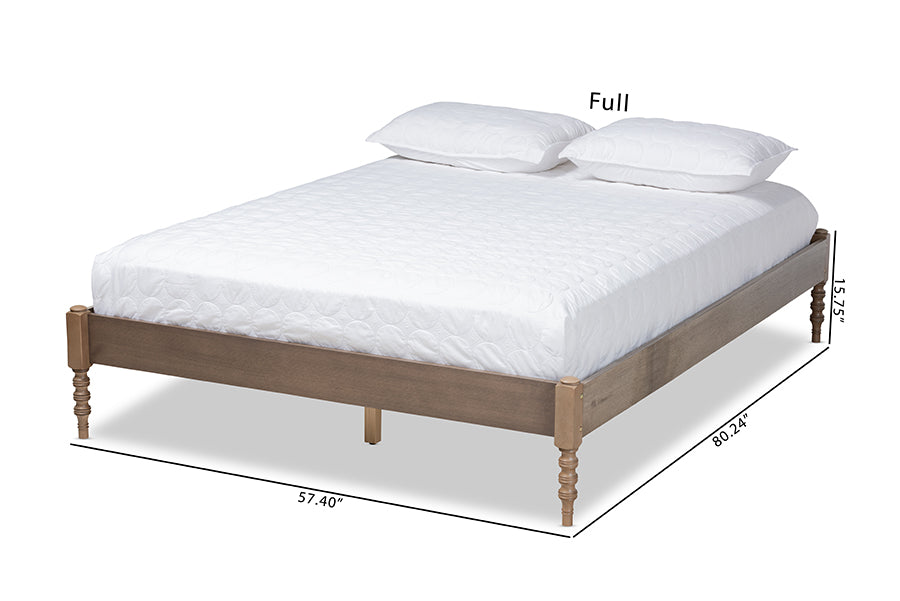 Baxton Studio Cielle French Bohemian Weathered Grey Oak Finished Wood Full Size Platform Bed Frame