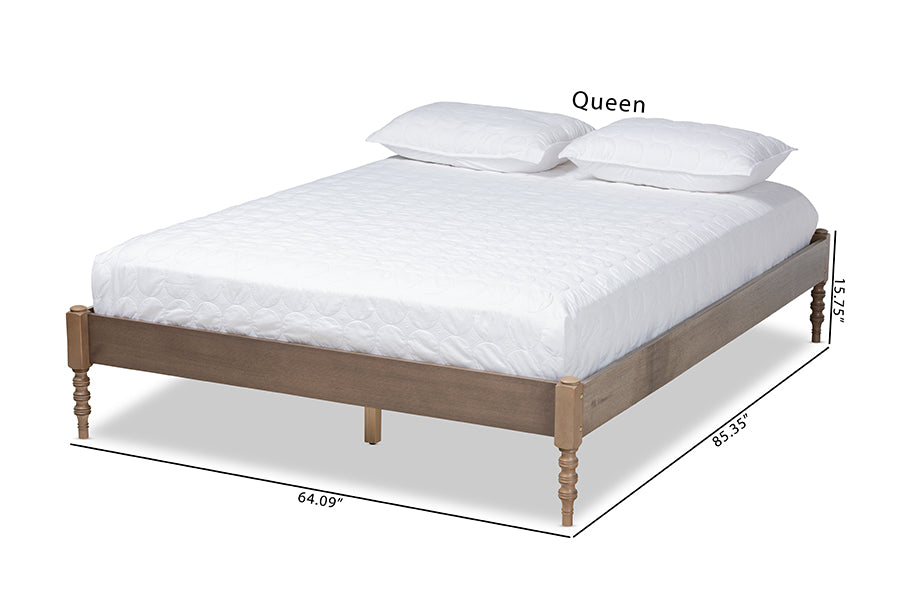 Baxton Studio Cielle French Bohemian Weathered Grey Oak Finished Wood Full Size Platform Bed Frame