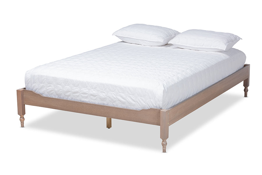 Baxton Studio Laure French Bohemian Antique Oak Finished Wood Full Size Platform Bed Frame