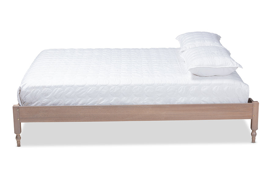 Baxton Studio Laure French Bohemian Antique Oak Finished Wood Full Size Platform Bed Frame