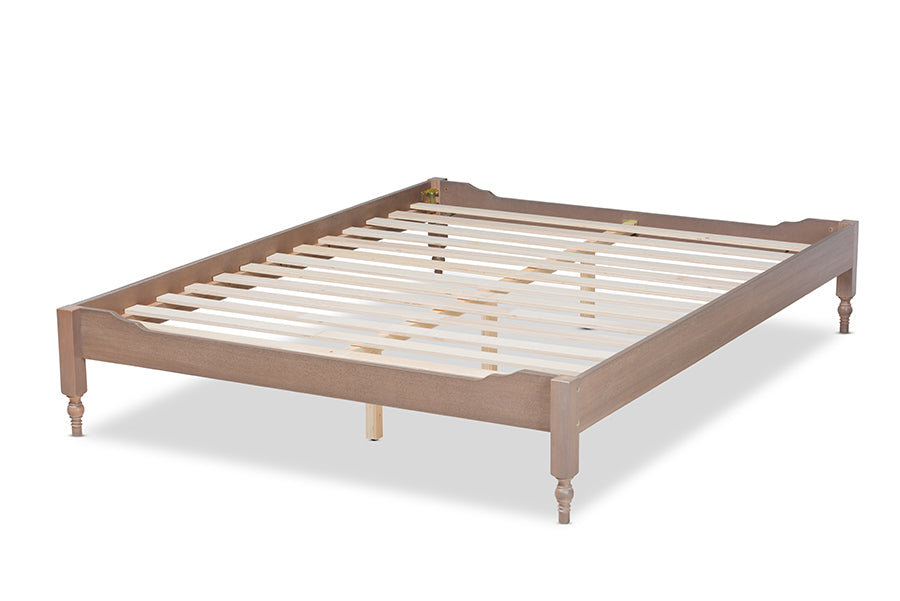 Baxton Studio Laure French Bohemian Antique Oak Finished Wood Full Size Platform Bed Frame