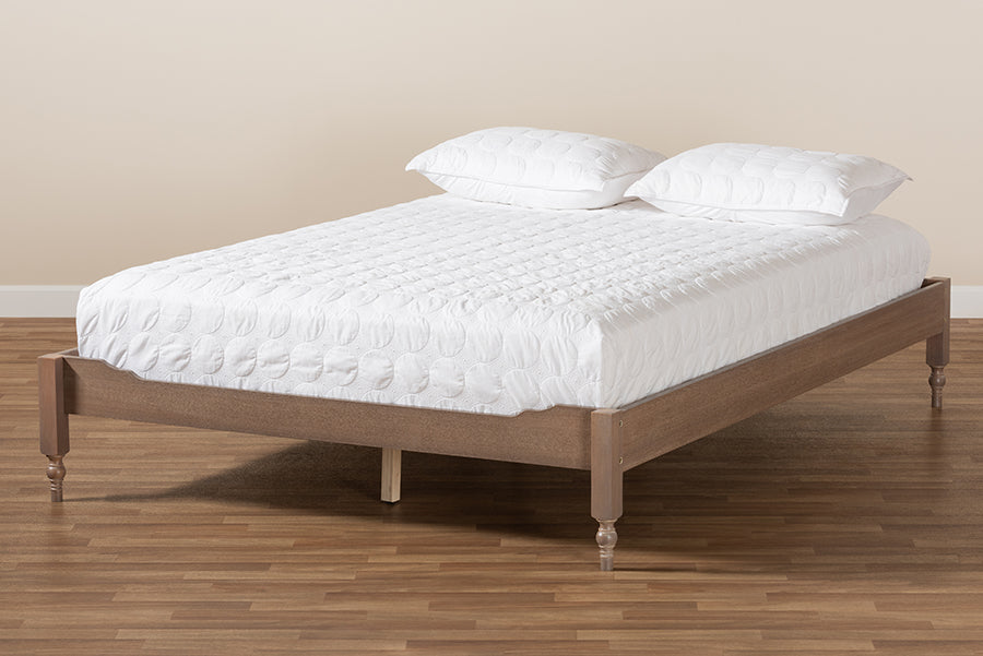 Baxton Studio Laure French Bohemian Antique Oak Finished Wood Full Size Platform Bed Frame