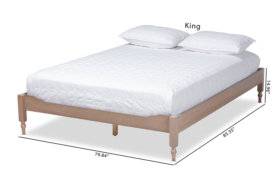 Baxton Studio Laure French Bohemian Antique Oak Finished Wood Full Size Platform Bed Frame