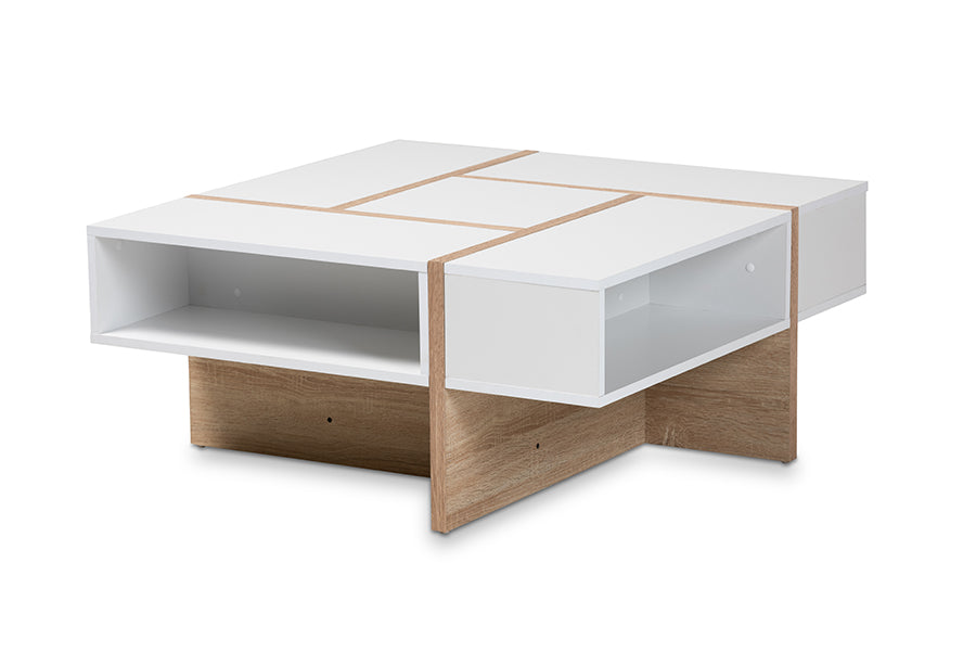 Baxton Studio Rasa Modern and Contemporary Two-Tone White and Oak Finished Wood Coffee Table