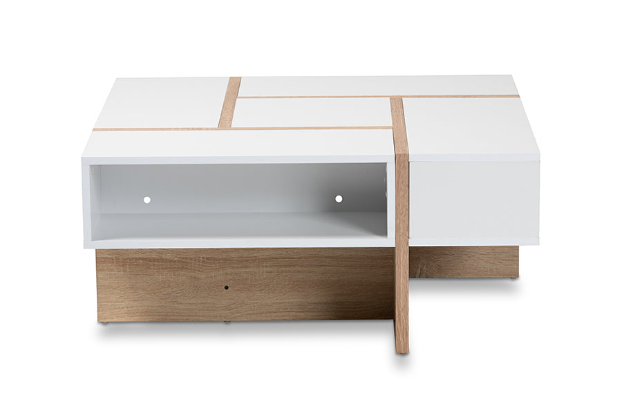 Baxton Studio Rasa Modern and Contemporary Two-Tone White and Oak Finished Wood Coffee Table