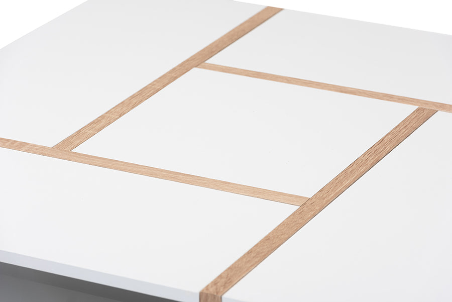 Baxton Studio Rasa Modern and Contemporary Two-Tone White and Oak Finished Wood Coffee Table