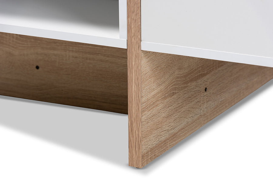 Baxton Studio Rasa Modern and Contemporary Two-Tone White and Oak Finished Wood Coffee Table
