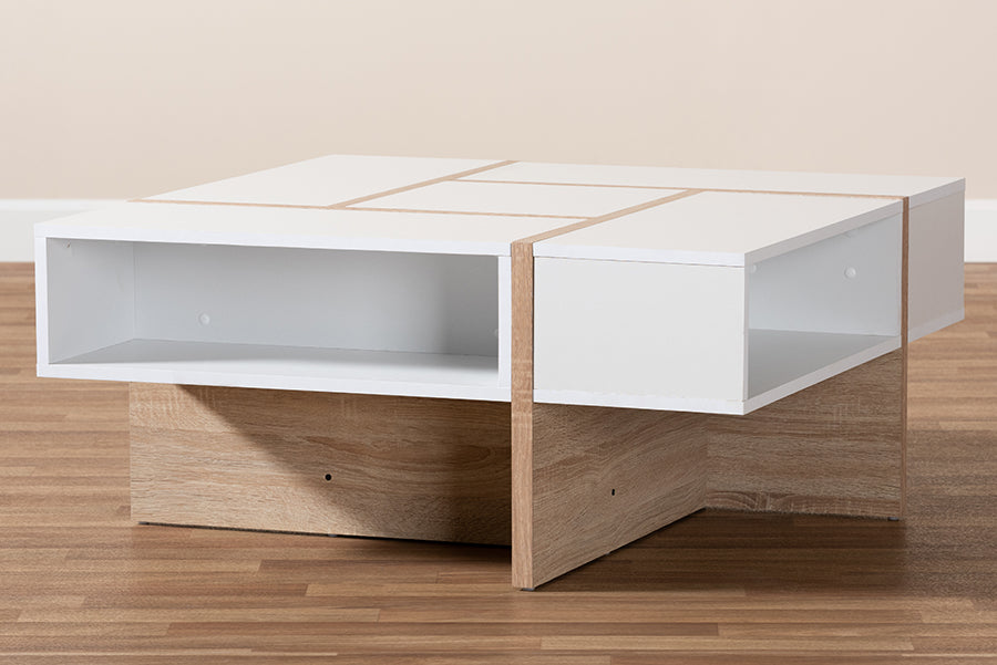 Baxton Studio Rasa Modern and Contemporary Two-Tone White and Oak Finished Wood Coffee Table