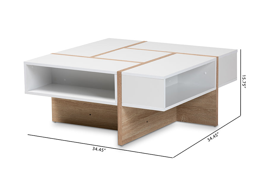 Baxton Studio Rasa Modern and Contemporary Two-Tone White and Oak Finished Wood Coffee Table