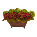 Hydrangea & Artichokes Artificial Arrangement in Metal Planter