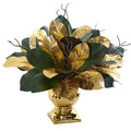 18" Magnolia Leaf Artificial Arrangement in Gold Planter