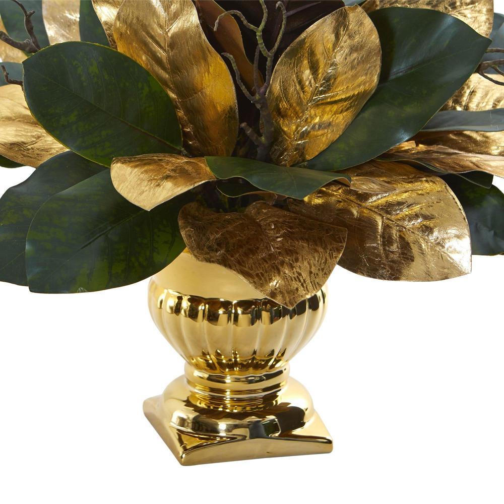 18" Magnolia Leaf Artificial Arrangement in Gold Planter