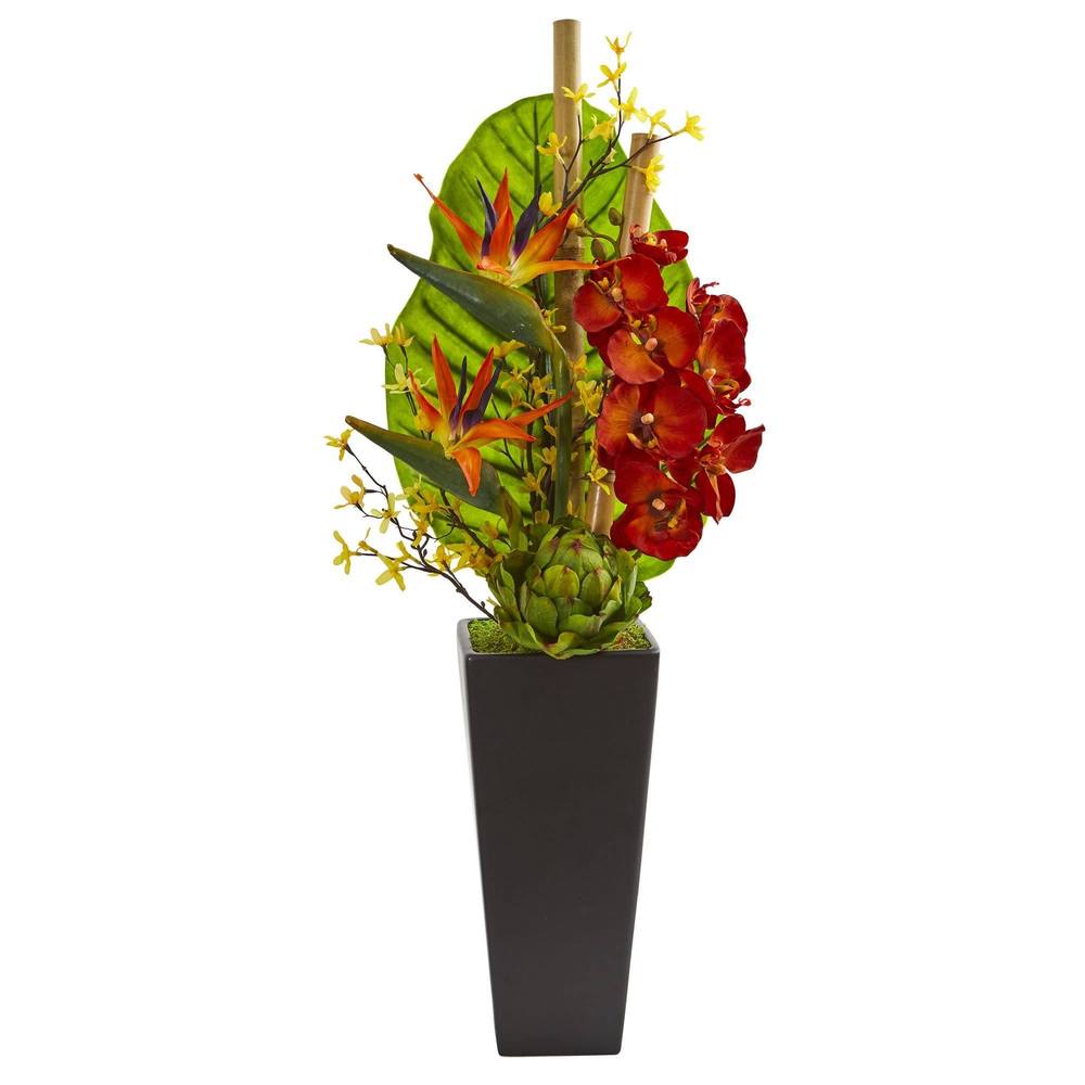 32" Tropical Orchid, Bird of Paradise and Artichoke Artificial Arrangement