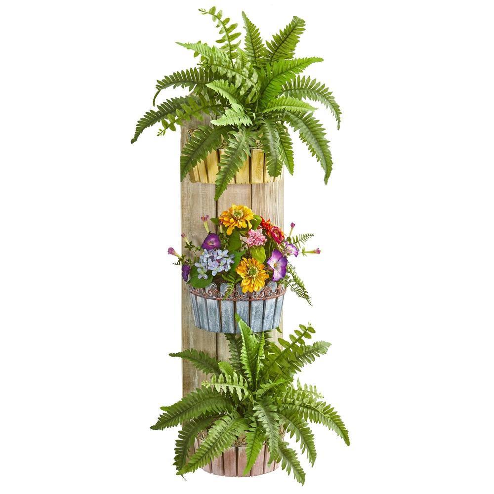 39" Mixed Floral & Fern Artificial Plant in Three-Tiered Wall Decor Planter