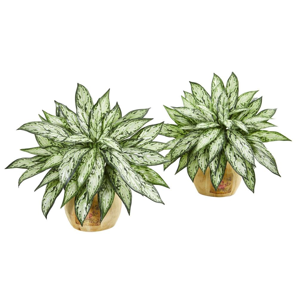 17" Silver Queen Artificial Plant in Decorative Planter (Set of 2)