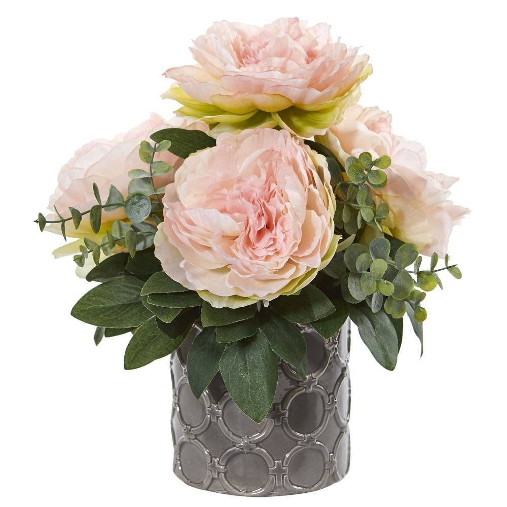 13" Peony and Eucalyptus Artificial Arrangement