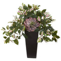 22" Echeveria Succulent and Hoya Artificial Plant in Black Vase