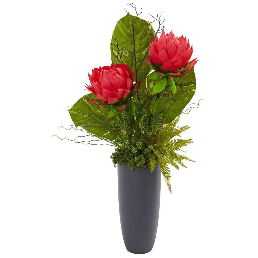 44" Musella, Succulent and Grass Artificial Plant in Gray Planter