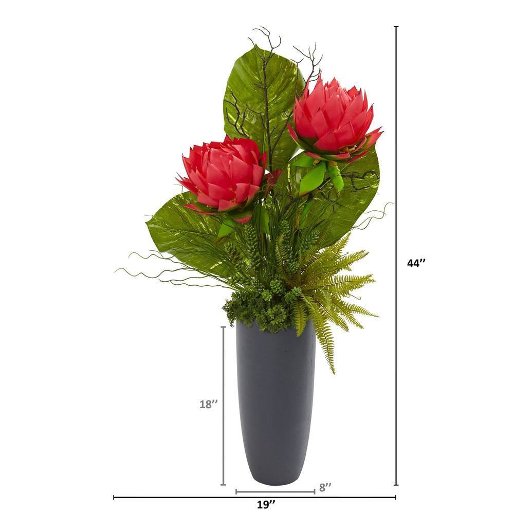 44" Musella, Succulent and Grass Artificial Plant in Gray Planter