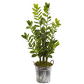 39" Zamioculcas Artificial Plant in Vintage Metal Bucket