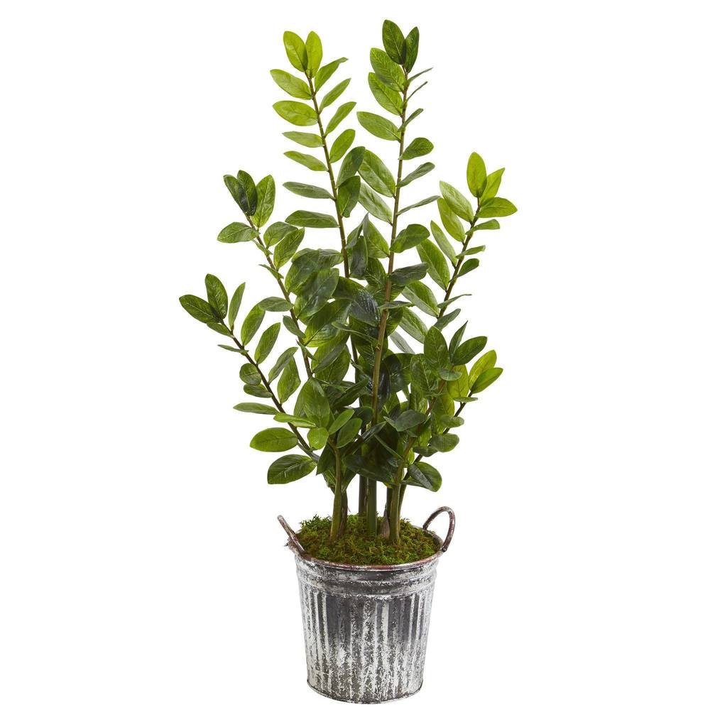 39" Zamioculcas Artificial Plant in Vintage Metal Bucket