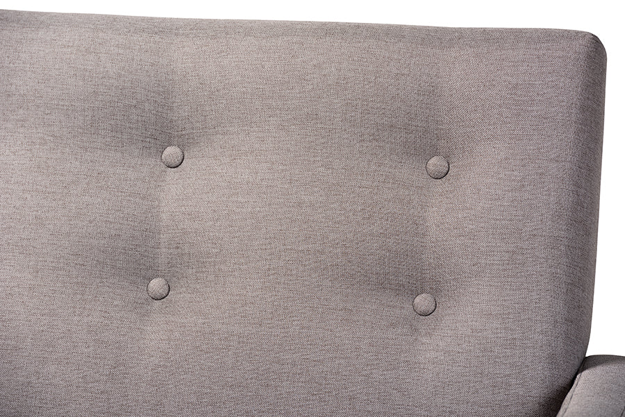 Baxton Studio Perris Mid-Century Modern Light Grey Fabric Upholstered Walnut Finished Wood Sofa