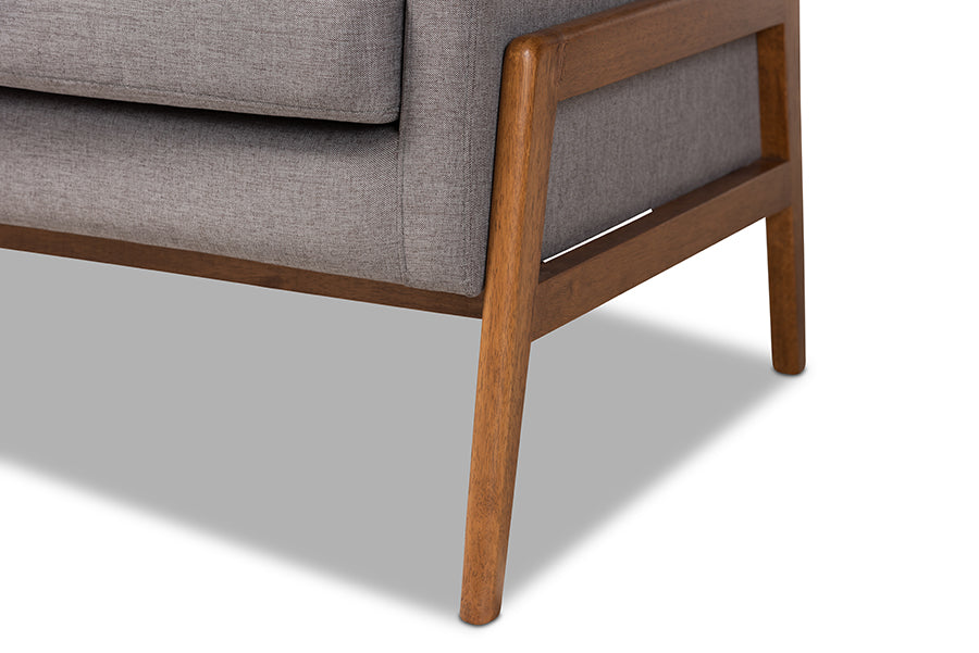 Baxton Studio Perris Mid-Century Modern Light Grey Fabric Upholstered Walnut Finished Wood Sofa