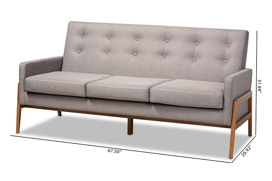 Baxton Studio Perris Mid-Century Modern Light Grey Fabric Upholstered Walnut Finished Wood Sofa